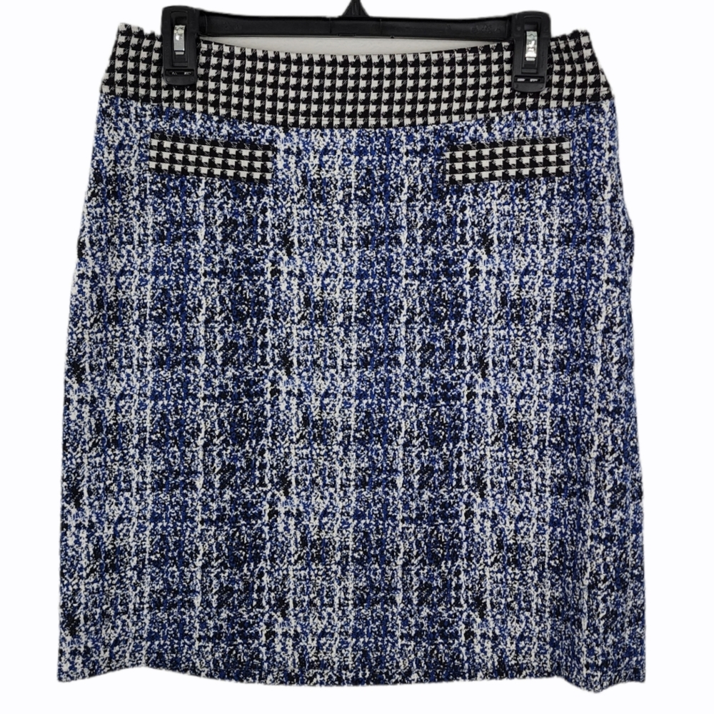 CAbi Reina 21 Club #5320 Blue Knit Houndstooth Print Skirt